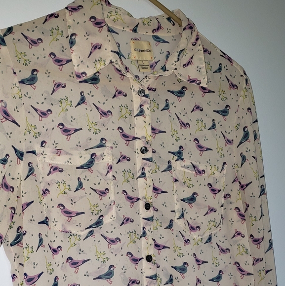 G. H. Bass & Co. | Bird Print Sheer Blouse - Picture 3 of 7